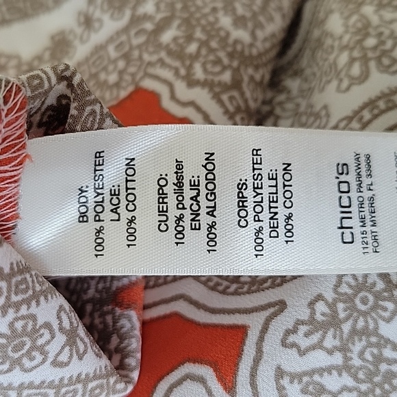 Chico's Orange White Paisley Vneck Popover Tunic Blouse Size XL - Picture 8 of 9